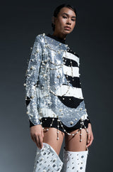 UNLIKE THE OTHERS PEARL AND SEQUINS DETAILED LONG SLEEVE SWEATER