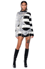 UNLIKE THE OTHERS PEARL AND SEQUINS DETAILED LONG SLEEVE SWEATER
