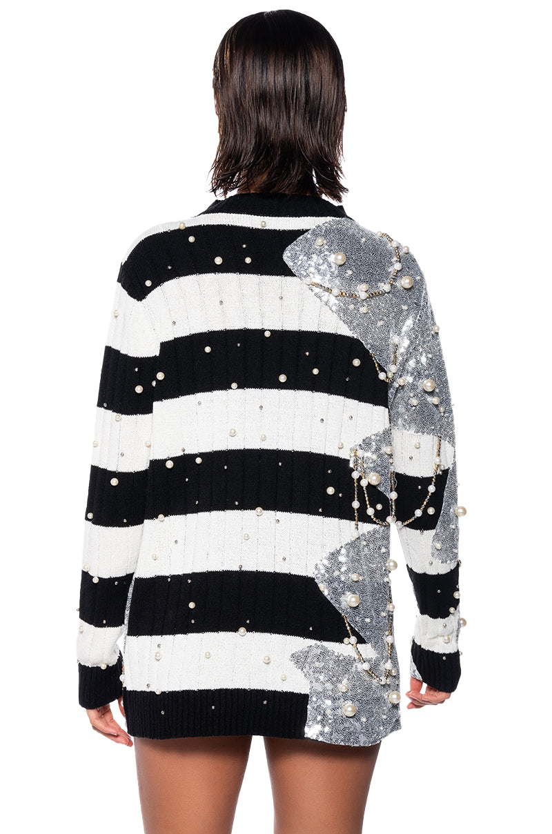 UNLIKE THE OTHERS PEARL AND SEQUINS DETAILED LONG SLEEVE SWEATER