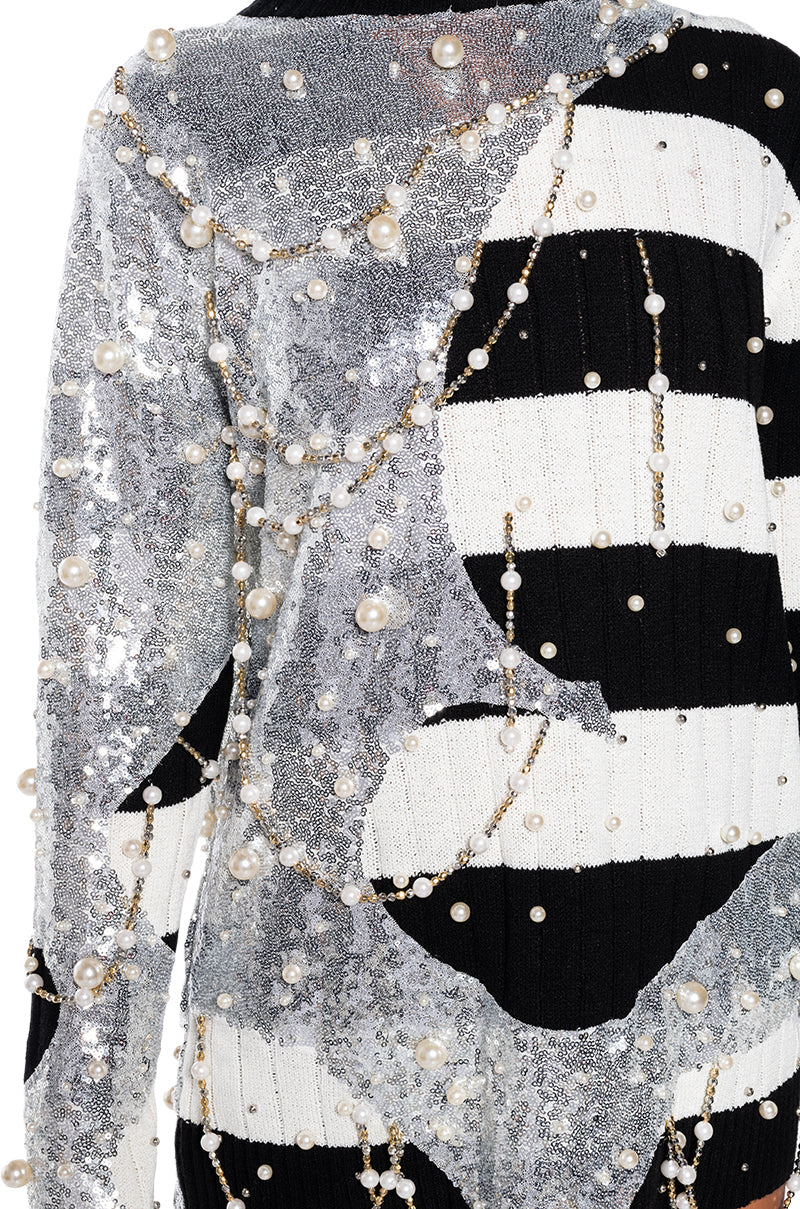 UNLIKE THE OTHERS PEARL AND SEQUINS DETAILED LONG SLEEVE SWEATER