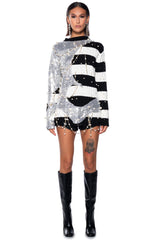 UNLIKE THE OTHERS PEARL AND SEQUINS DETAILED LONG SLEEVE SWEATER