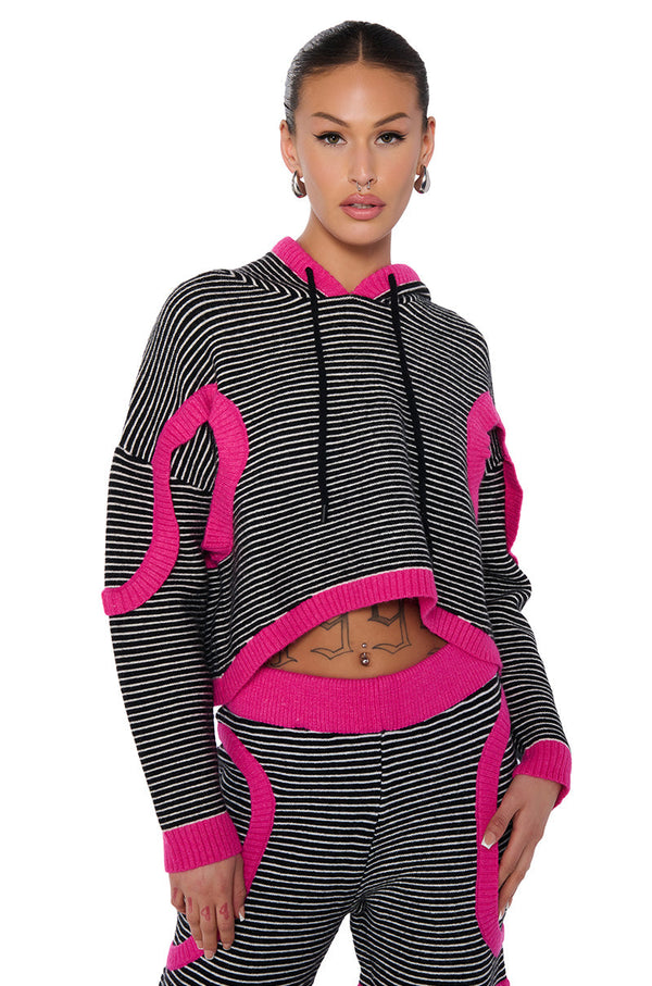 UNTOUCHABLE STRIPED KNIT HOODED SWEATSHIRT