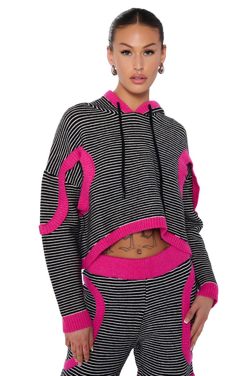 UNTOUCHABLE STRIPED KNIT HOODED SWEATSHIRT