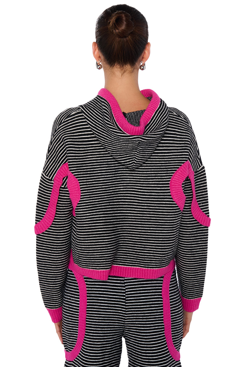 UNTOUCHABLE STRIPED KNIT HOODED SWEATSHIRT