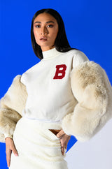 UPPER EAST SIDE FAUX FUR SLEEVE SWEATSHIRT