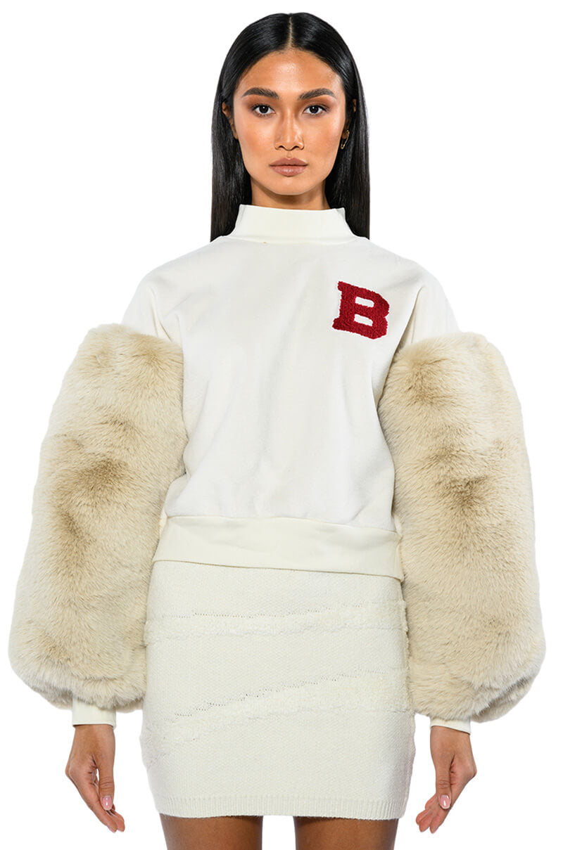 UPPER EAST SIDE FAUX FUR SLEEVE SWEATSHIRT