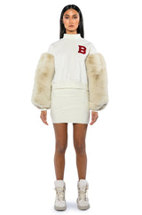 UPPER EAST SIDE FAUX FUR SLEEVE SWEATSHIRT