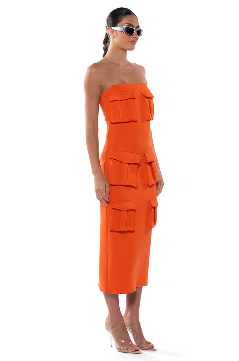 UTILITY DETAIL STRAPLESS MIDI DRESS