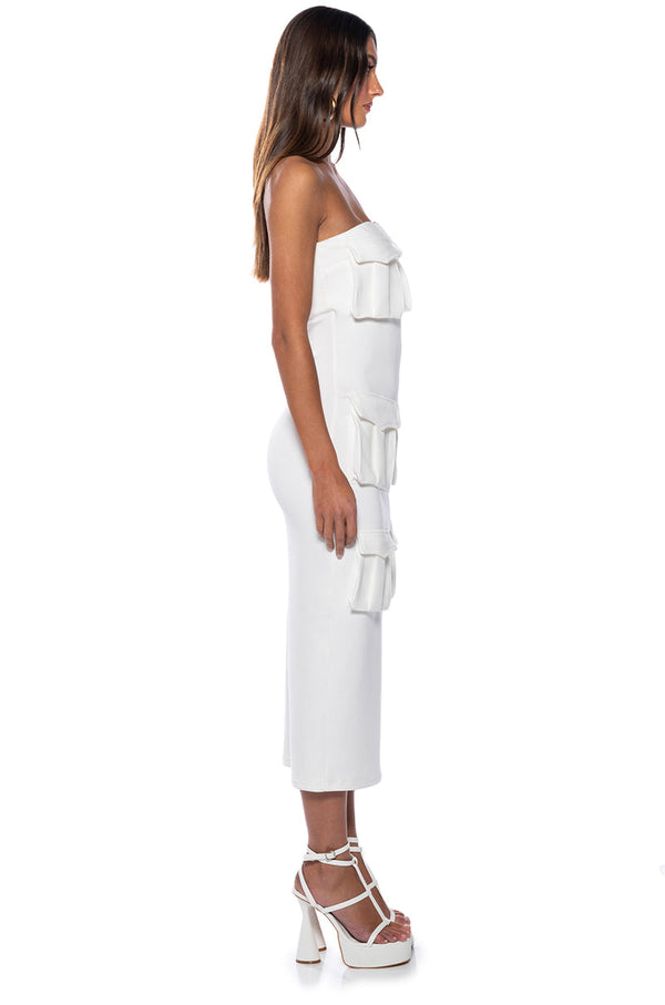 UTILITY DETAIL STRAPLESS MIDI DRESS