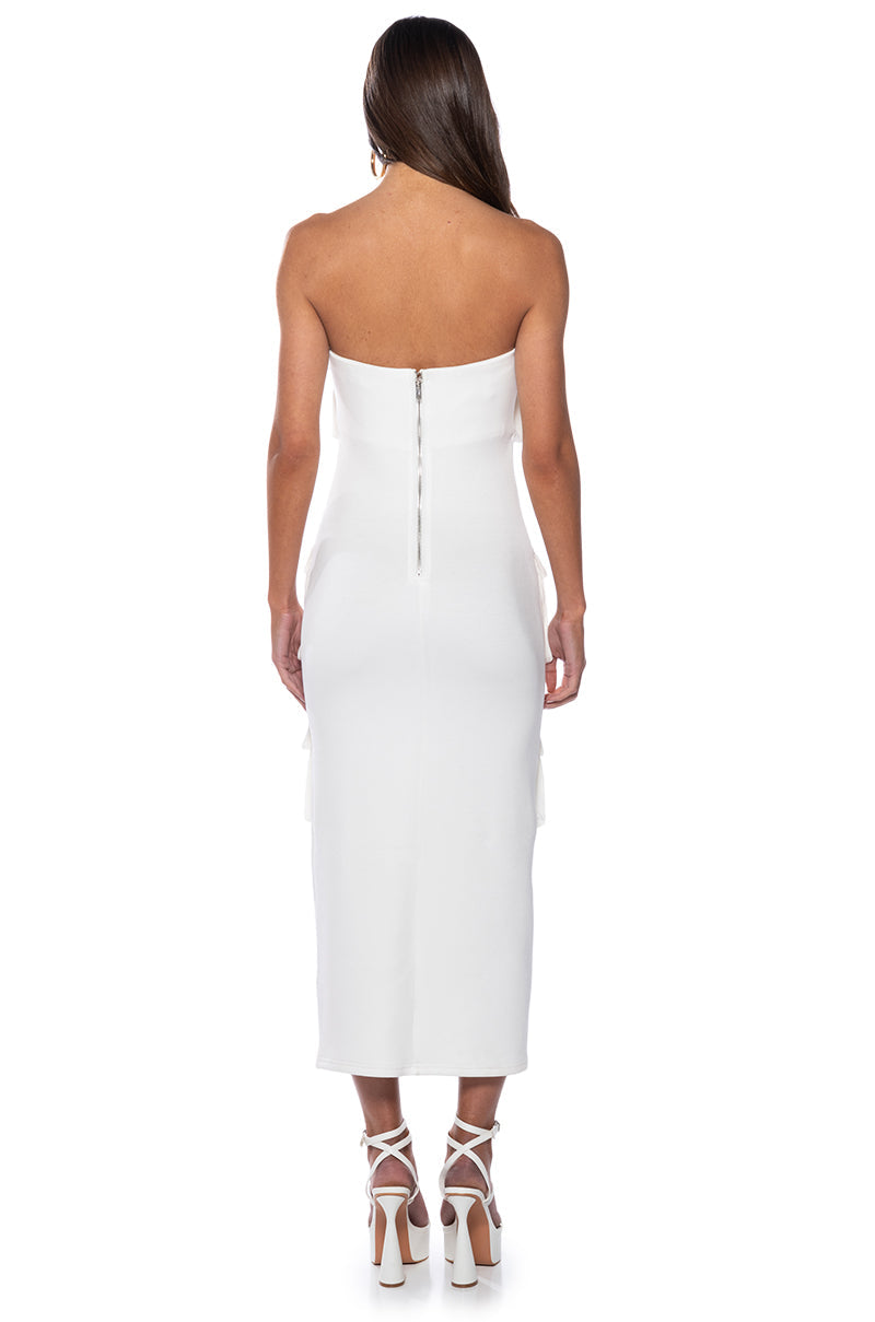 UTILITY DETAIL STRAPLESS MIDI DRESS