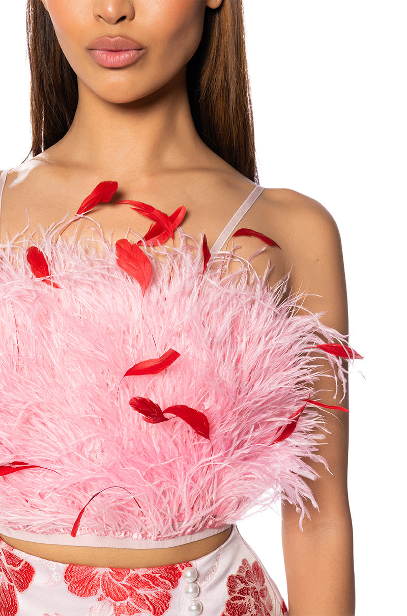 VACATION FROM YOU FEATHER CROP TOP