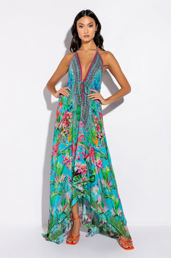 VACAY MODE HALTER TOP MAXI DRESS