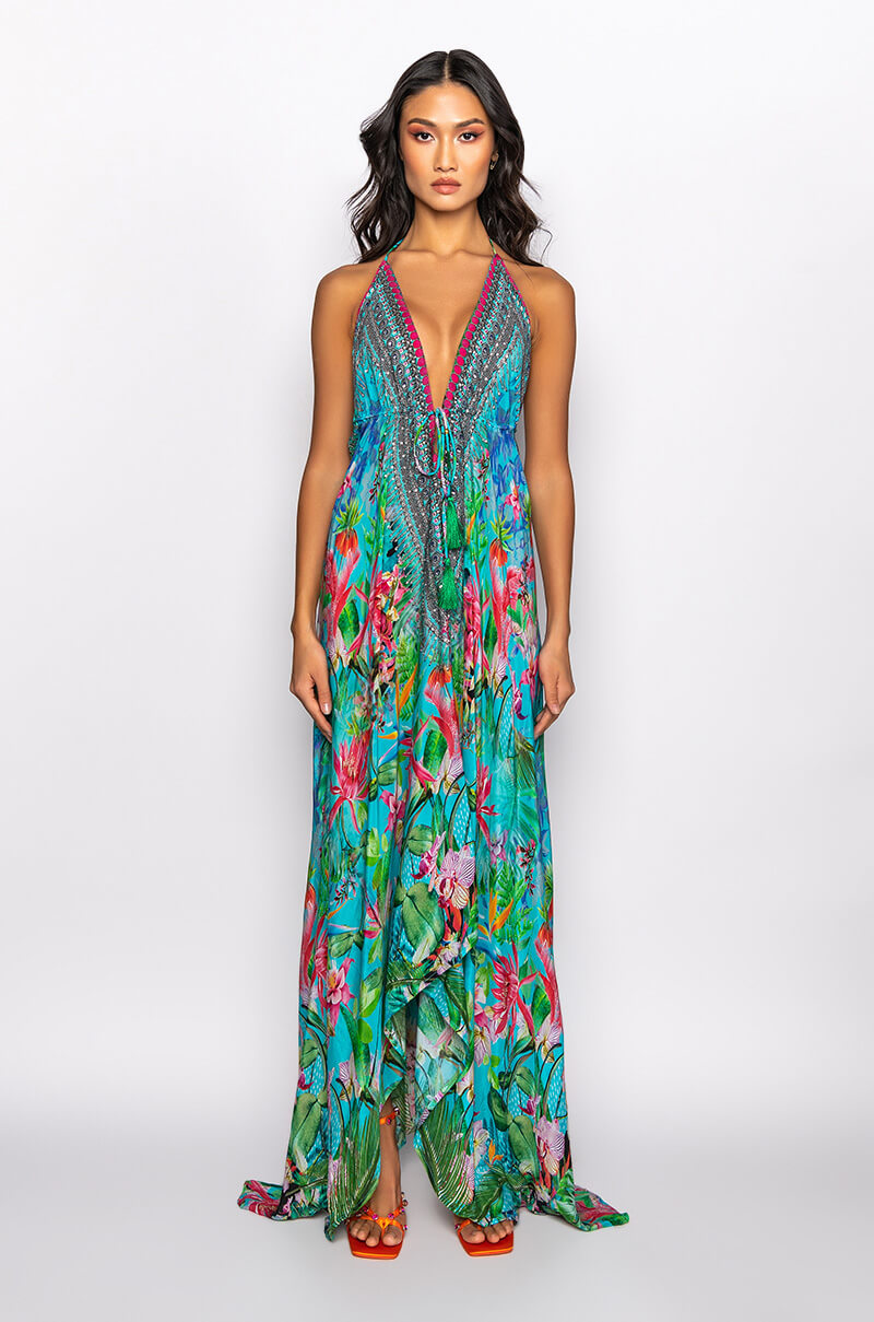 VACAY MODE HALTER TOP MAXI DRESS