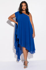 VACAY MODE ON ONE SLEEVE MIDI DRESS