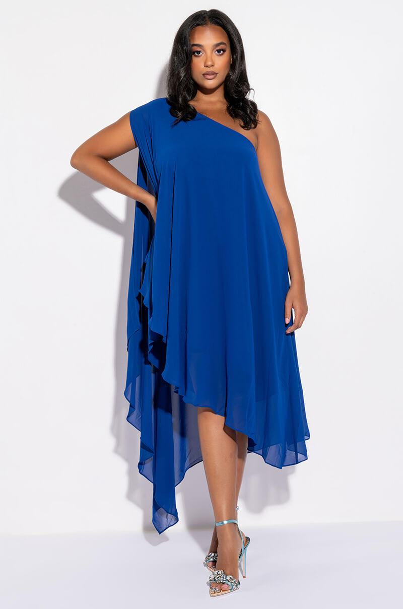 VACAY MODE ON ONE SLEEVE MIDI DRESS