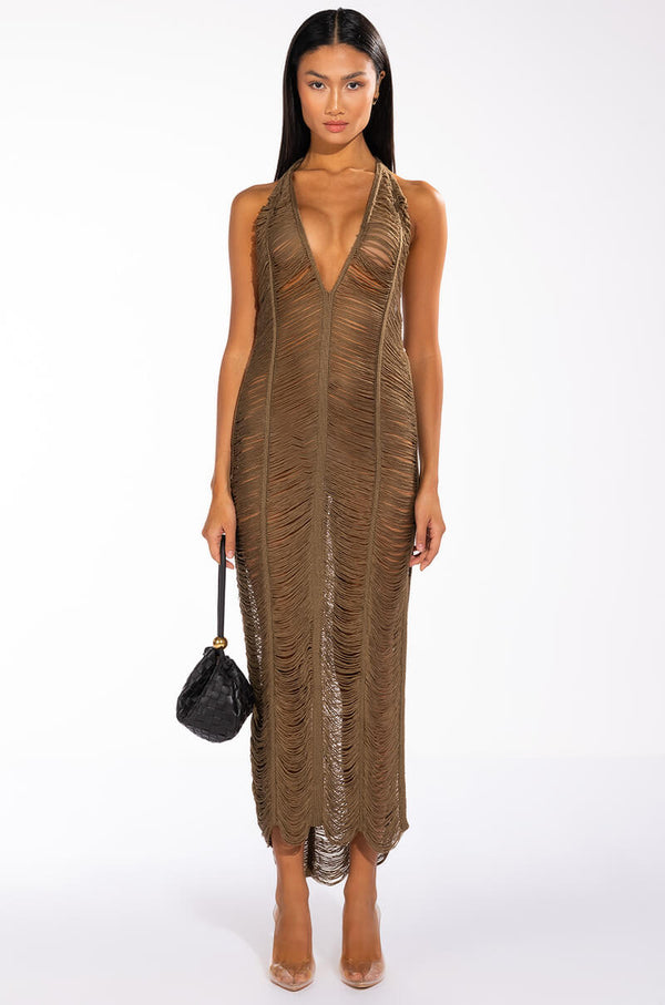 VACAY VIBES KNIT SHREDDED MAXI DRESS
