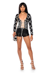 VALENTINA LACE UP LONG SLEEVE BLOUSE