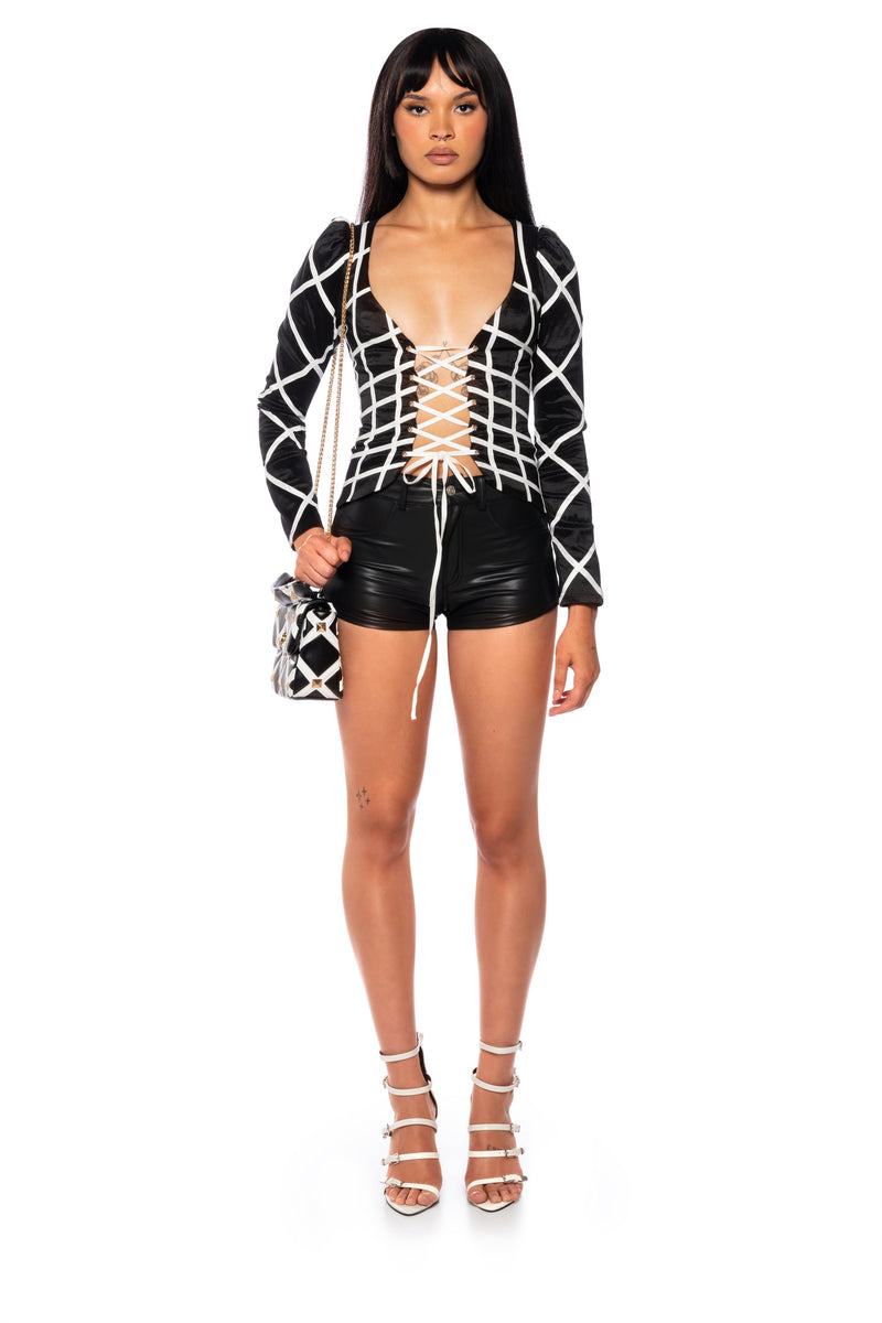 VALENTINA LACE UP LONG SLEEVE BLOUSE