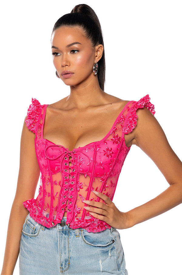 VEN AQUI LACE UP CORSET TOP