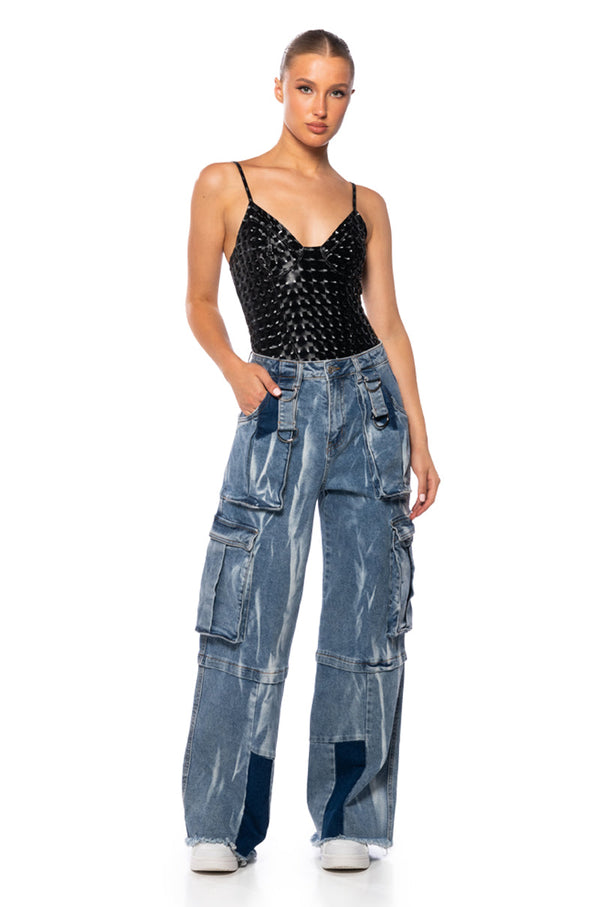 VIBING FAUX LEATHER BODYSUIT
