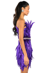 VIBRANT ALL OVER FEATHER STRAPLESS MINI DRESS