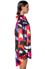 VIBRANT MOOD PRINTED SATIN BUTTON DOWN BLOUSE