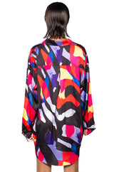 VIBRANT MOOD PRINTED SATIN BUTTON DOWN BLOUSE