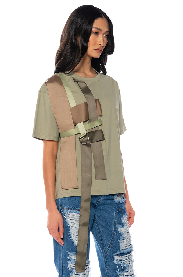 VIDA WOVEN STRAP DETAIL OVERSIZED TSHIRT