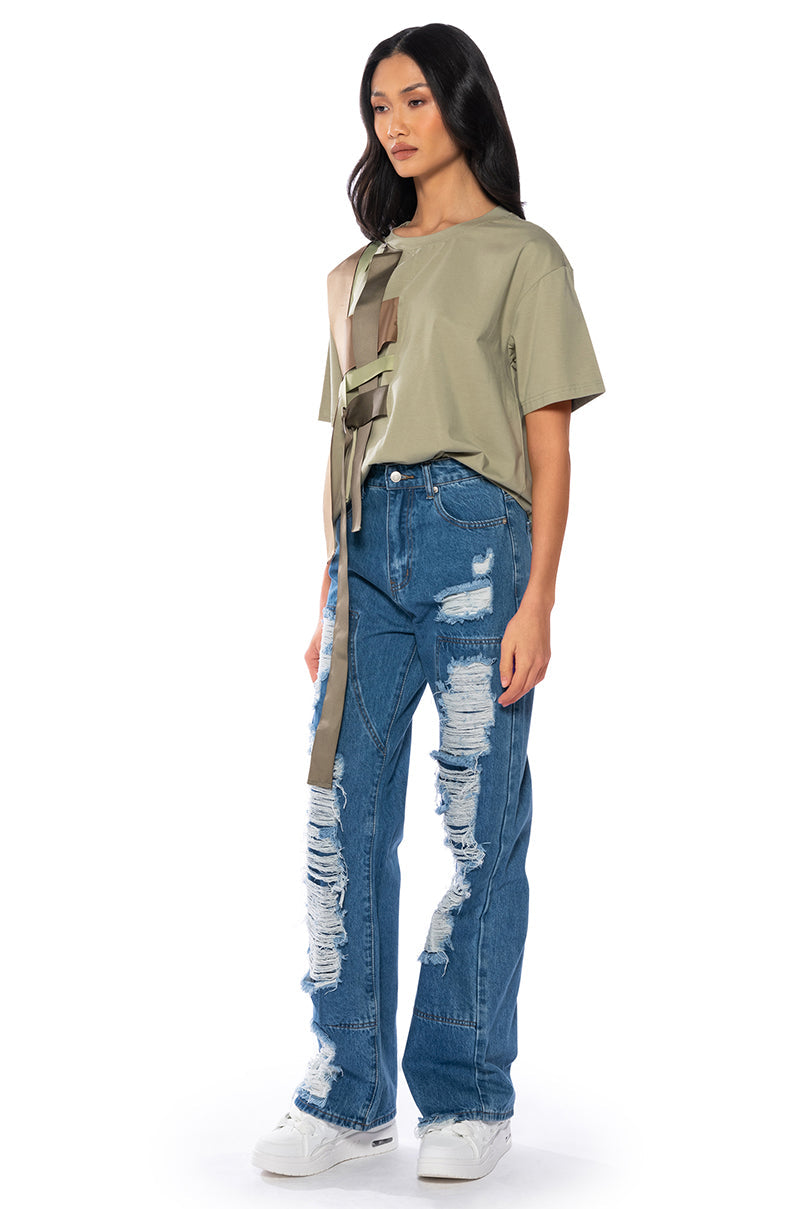 VIDA WOVEN STRAP DETAIL OVERSIZED TSHIRT