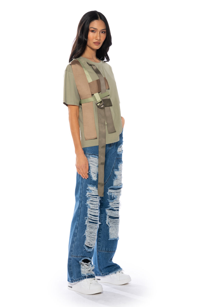 VIDA WOVEN STRAP DETAIL OVERSIZED TSHIRT