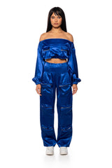 VIOLET DREAMS OFF SHOULDER POCKET DETAIL CROP TOP