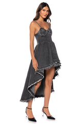 VIOLET HIGH LOW HEM DENIM HALTER NECK DRESS