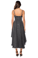 VIOLET HIGH LOW HEM DENIM HALTER NECK DRESS