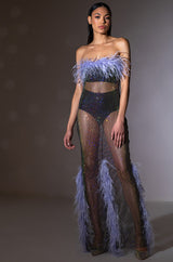 VIOLETTE RHINESTONE MESH FEATHER COLUMN DRESS