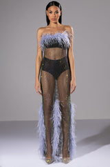 VIOLETTE RHINESTONE MESH FEATHER COLUMN DRESS