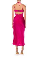 VITA CUT OUT HALTER NECK SATIN MIDI DRESS