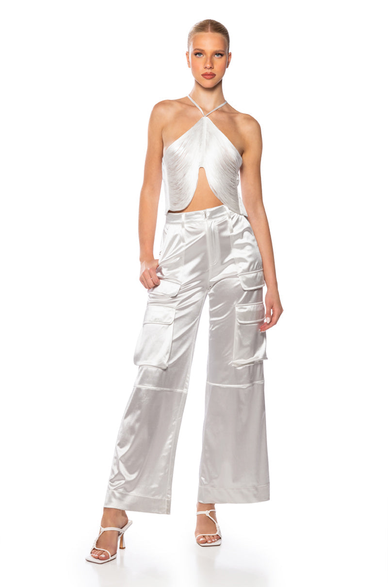 VIVIANNE FRINGE DETAIL CROP TOP IN WHITE