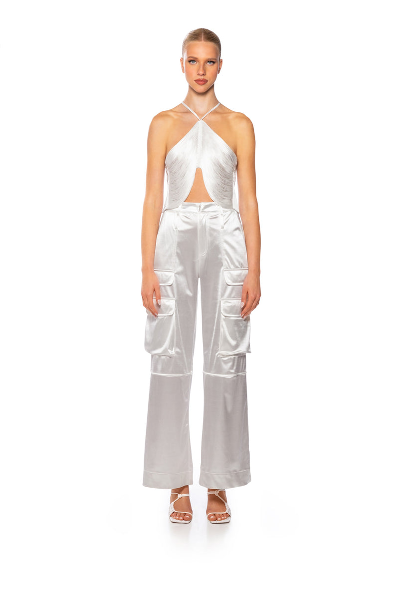 VIVIANNE FRINGE DETAIL CROP TOP IN WHITE