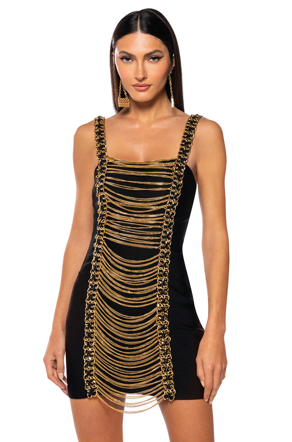SHILOH RHINESTONE CHAIN SLEEVELESS MINI DRESS
