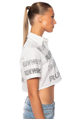 WALK THE WALK RHINESTONE CROPPED SHIRT