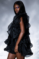 WALKING ON THE MOON TIERED RUFFLE SHIFT MINI DRESS