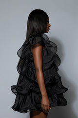 WALKING ON THE MOON TIERED RUFFLE SHIFT MINI DRESS