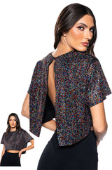 WONDERLUST RHINESTONE EMBELLISHED OPEN BACK T-SHIRT