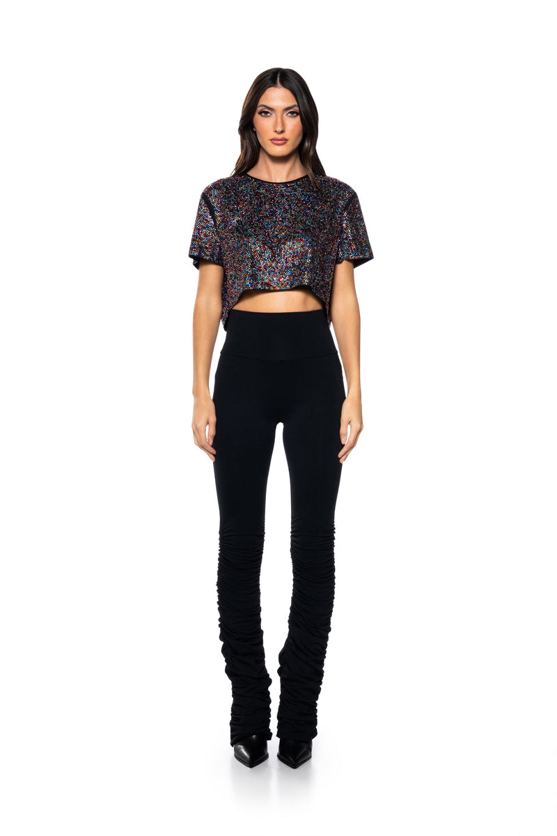 WONDERLUST RHINESTONE EMBELLISHED OPEN BACK T-SHIRT