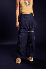 WANT U BACK WIDE LEG DENIM PANT WITH SKIRT