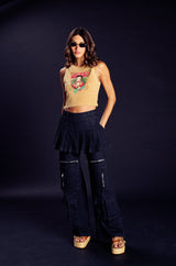 WANT U BACK WIDE LEG DENIM PANT WITH SKIRT