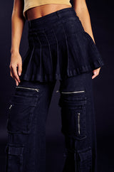 WANT U BACK WIDE LEG DENIM PANT WITH SKIRT