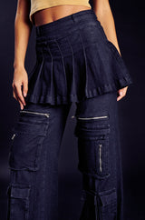 WANT U BACK WIDE LEG DENIM PANT WITH SKIRT