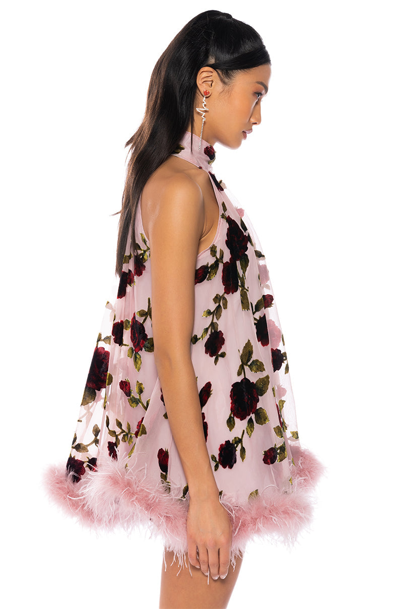 WATCH ME GLOW BURNOUT VELVET SLEEVELESS TRAPEZE DRESS