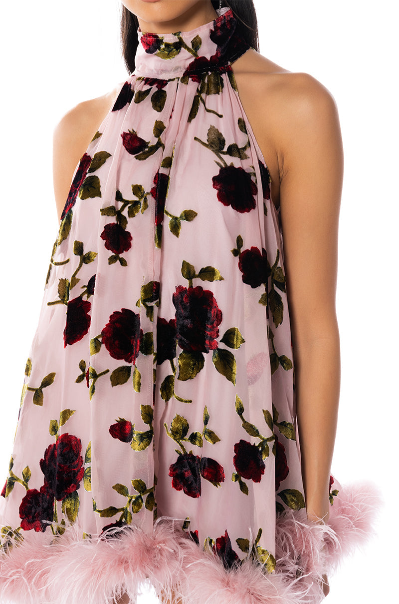 WATCH ME GLOW BURNOUT VELVET SLEEVELESS TRAPEZE DRESS